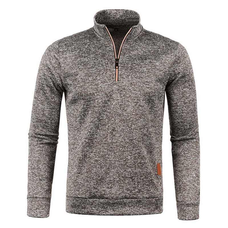 Men's solid color thicker sweatshirt with half zipper, turtleneck, and full sleeves. Stylish and cozy for everyday wear.